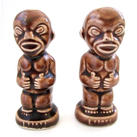 Kon Tiki Luau Hawaii S.Crane Design Salt & Pepper Shakers Japan VTG -No Stoppers - Picture 1 of 12
